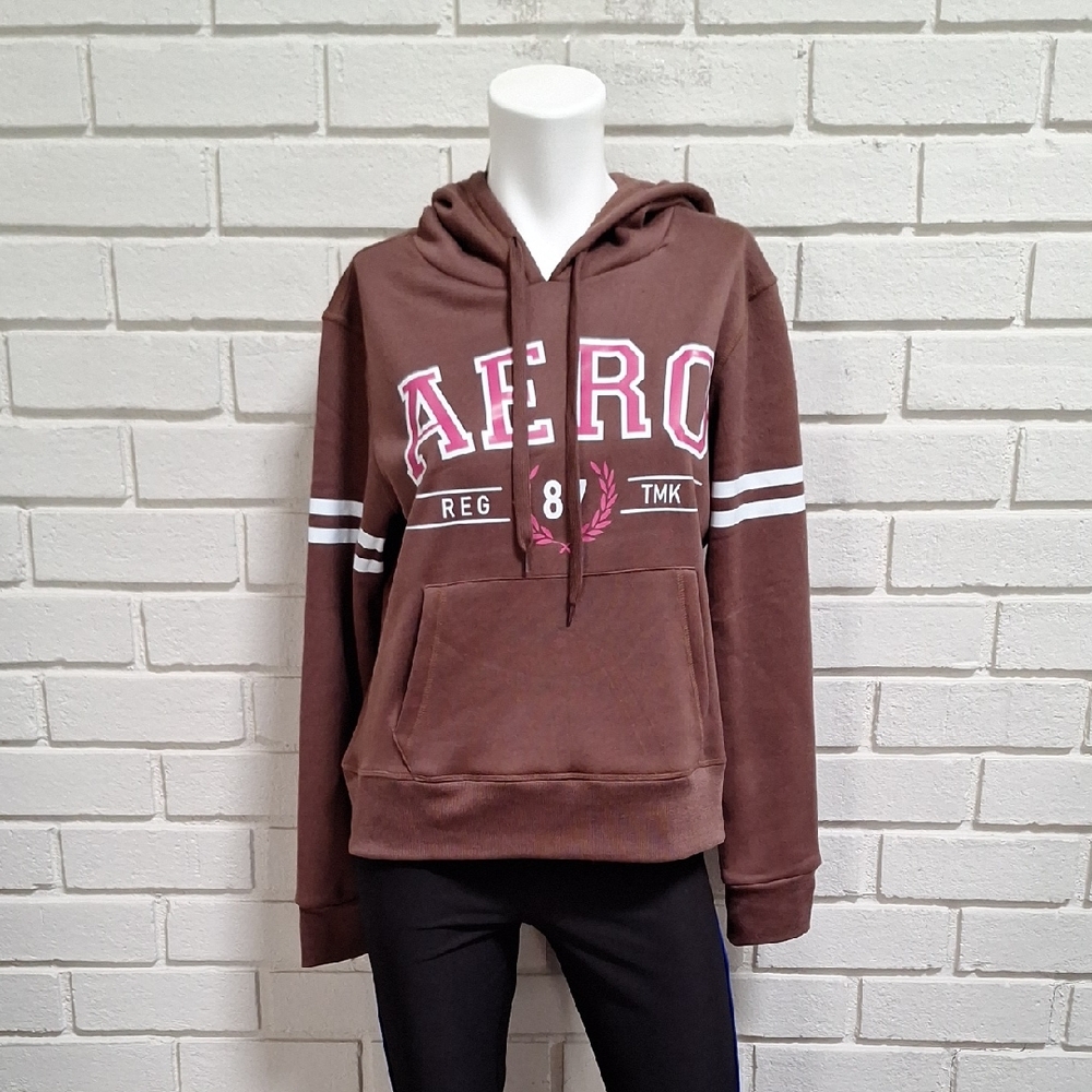 Aeropostale Sport Brown Hoodie with Pink Accents. Size Medium NWT